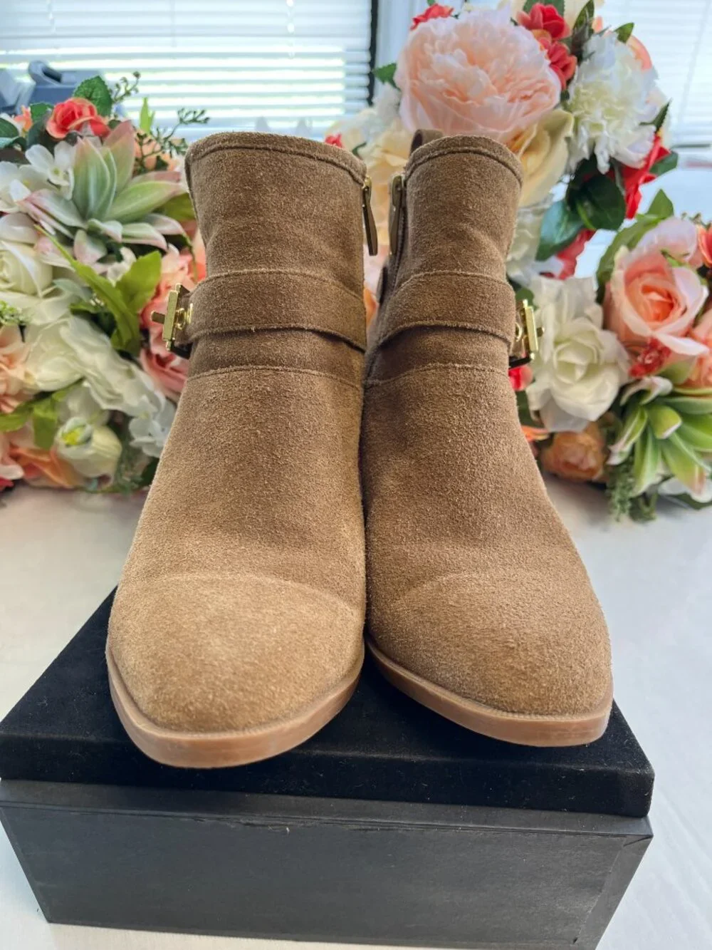 Franco Sarto Dorinda Suede Buckle Ankle Boots 8.5M
